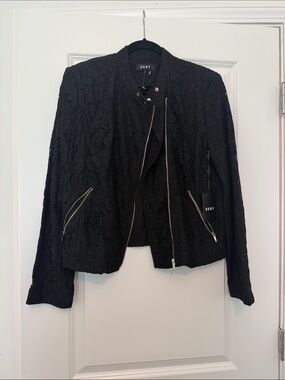 DKNY Black Lace Moto-Style Zip Jacket